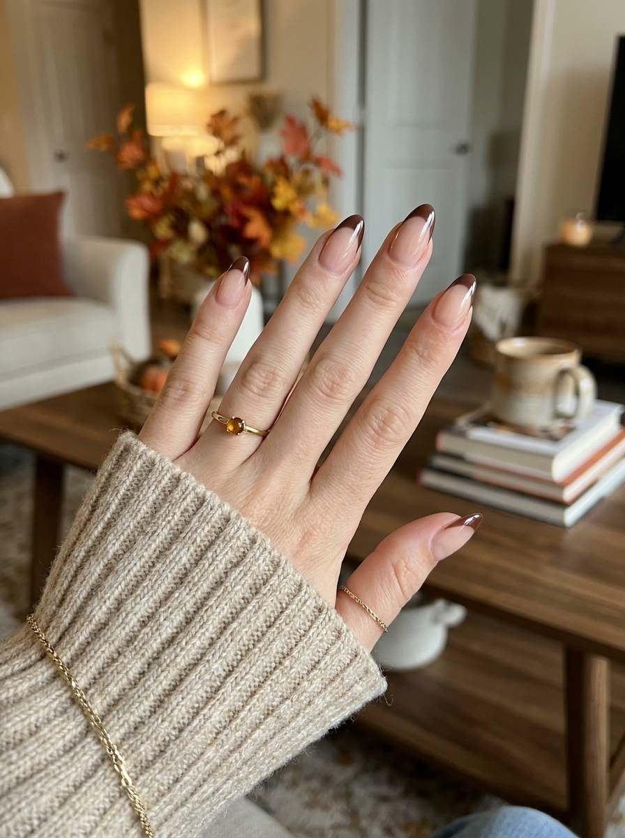 Brown French Nails mit braunen French Tips auf Nude-Basis